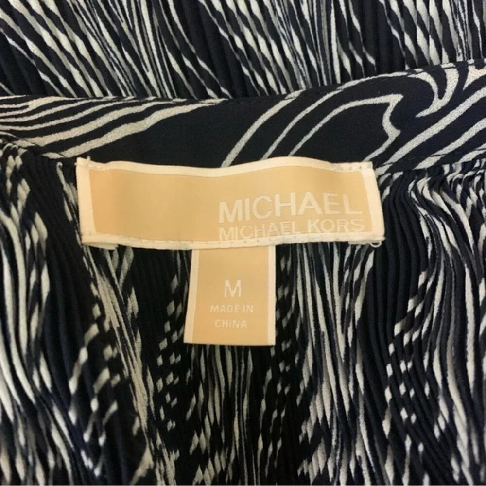 Michael Kors Long Sleeve Navy Wave Print Blouse - Picture 7 of 9